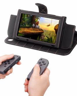Warung Nintendo Switch Cover Case Flip Leather Wallet With Card Slot Magnetic Closure Wrist Strap