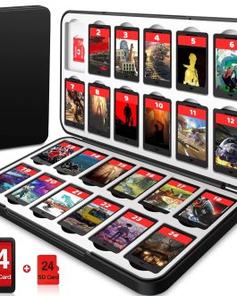 WARUNG Switch Game Card Case for Nintendo Switch Games with 24 Games Cartridge Slot & 24 Micro SD Card HARD SHELL BLACK