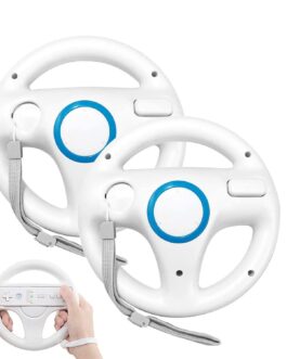 NITHO FreeWheel Pro steering wheel attachment for Nintendo Wii controller with strap - White ( Pack of 2 )
