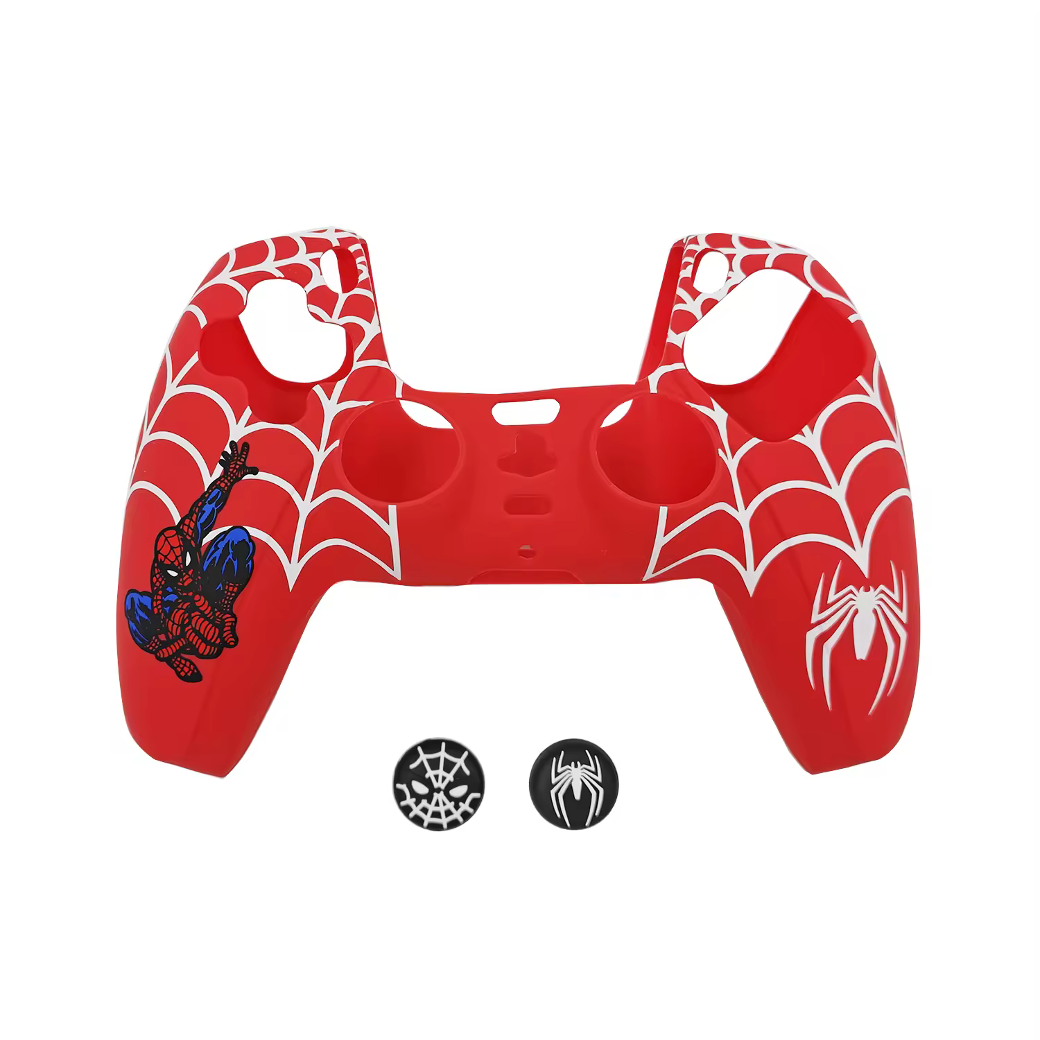 WARUNG SPIDERMAN Themed Silicone Cover Case With Sticker for PS5 Dualsense Controllers Grip Skin ( RED )