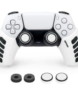 NiTHO Gaming Kit for PS5 Dualsense Controller, Customizing Anti-Slip Protective Cover Grip Handle with Thumb Grip Caps and Analog Mini-Stick Precision Rings, Enhancers Accessories for PS5 – White