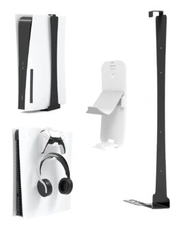 WARUNG Wall Mount for PS5 Playstation 5 Disc Edition and Digital Edition Fat model (Mounts The Console on Wall Near or Behind TV ), Including Holders for Controller & Headset, Wall Stand Bracket